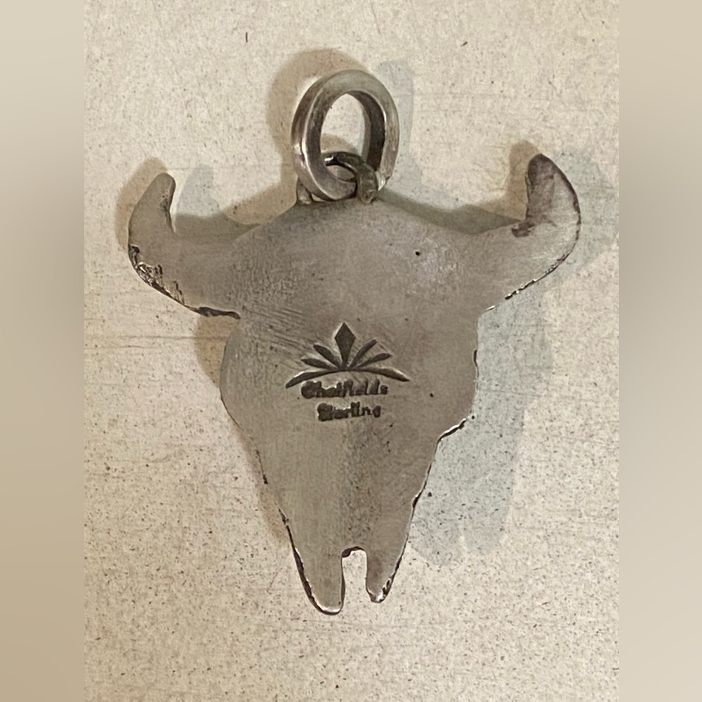 Sandcast Sterling Buffalo Skull - Picture 3 of 3